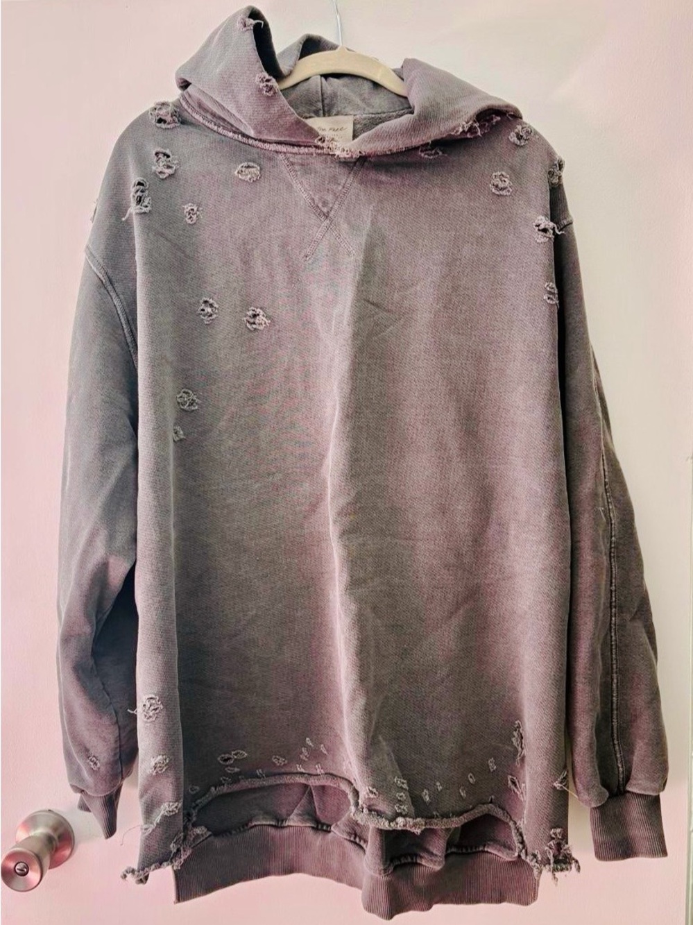 We The Free NWOT Grey/Charcoal Distressed Everyday Hoodie with Zipper Sleeves.